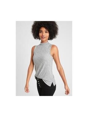 BANANA REPUBLIC NWOT WOMENS LUXESPUN MOCK-NECK TOP IN HEATHER GRAY-SIZE MEDIUM